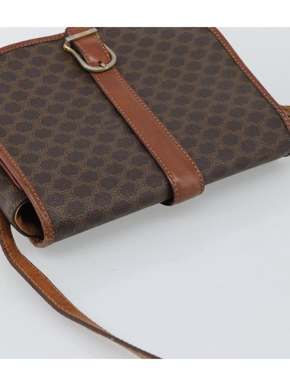 CELINE Macadam Canvas Shoulder Bag PVC Leather Brown Gold - Picture 3 of 16
